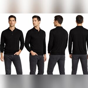 French Connection Black Knit Polo Sweater | Size XL | Long Sleeve Luxury | NWT